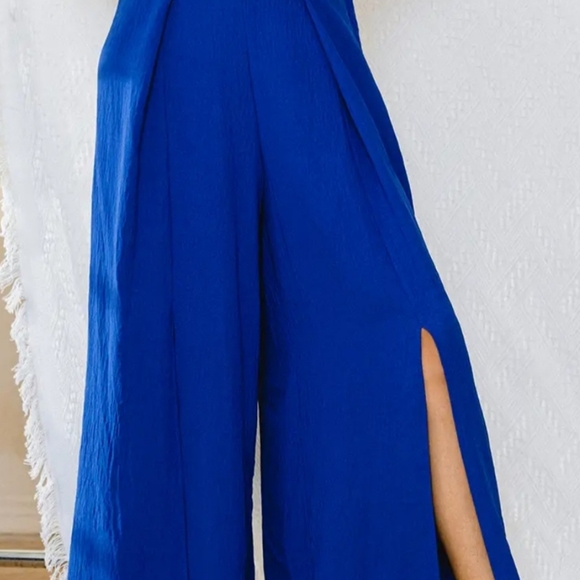 #380 🛑S, M Boho Wide Leg Solid Front Slit Pants - Picture 5 of 11